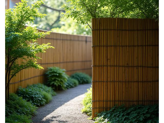 伝統的な竹垣。プライバシーを守り、風を防ぐ役割を果たす