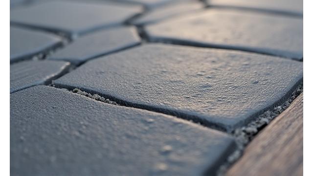再生複合材で作られたモダンな質感の舗装、伝統的な石の感触を模倣しつつ、耐久性と環境への配慮を兼ね備えています。