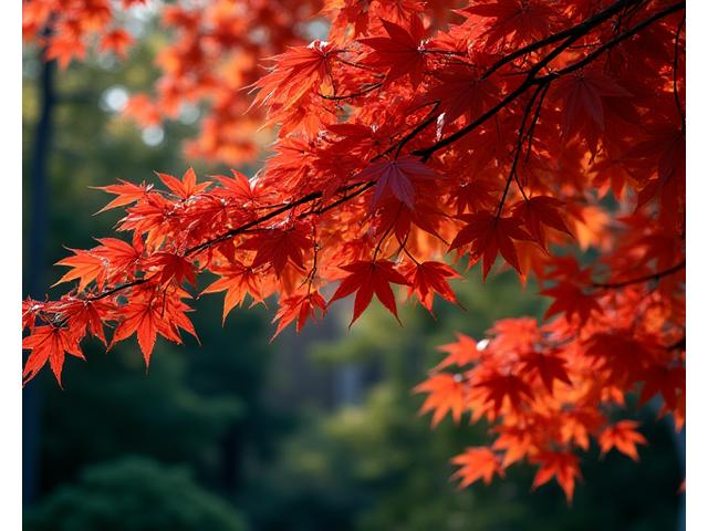 下から照らされた美しいモミジの木