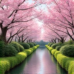 桜が満開の明るい春の日本庭園