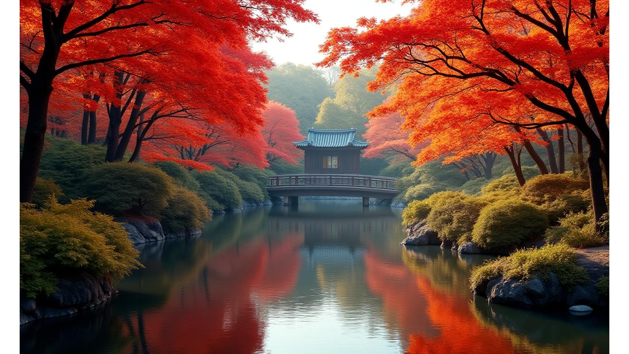 紅葉したモミジが息をのむほど美しい秋の日本庭園