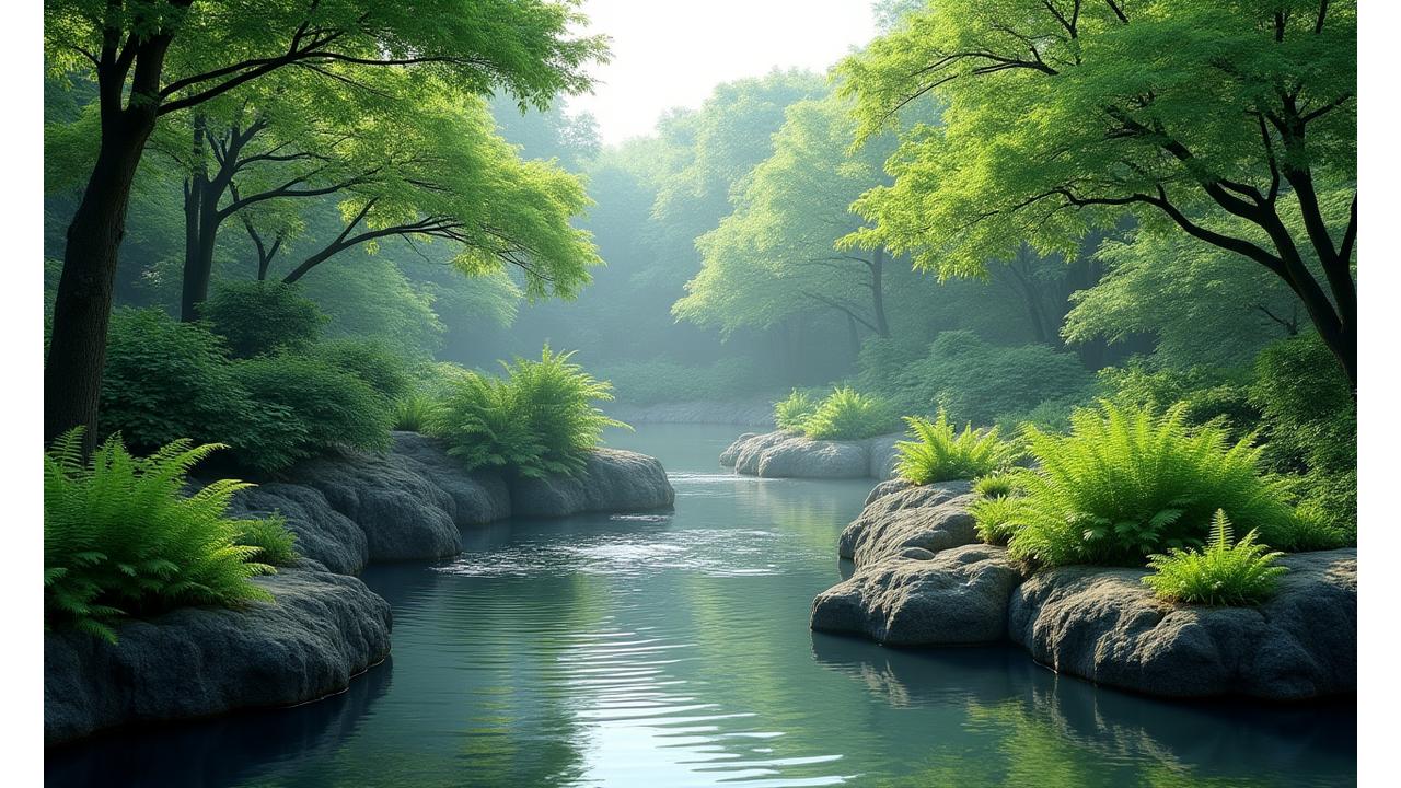 深緑の木々と涼やかな水景が特徴の夏の日本庭園