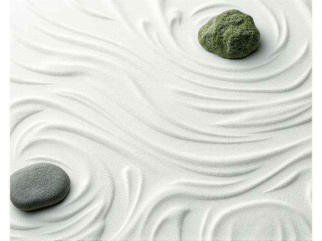 完璧に配置された石と砂紋が特徴の禅庭園