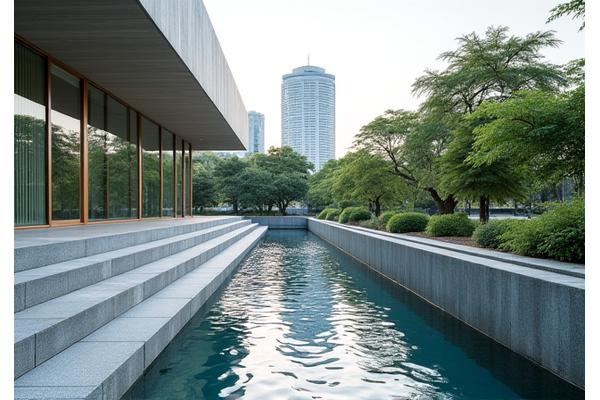 お台場に完成した現代的な要素も取り入れた日本庭園。シンプルな石積と流れる水が特徴。