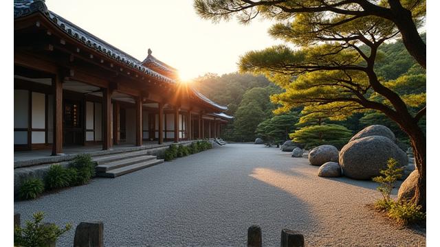 歴史的な寺院に隣接する荘厳な禅庭園