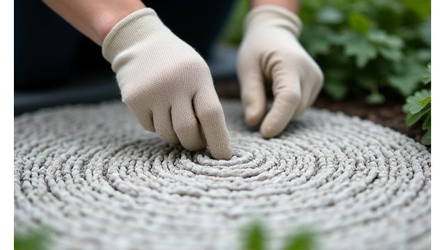 禅庭園で砂紋を丁寧に描く人の手